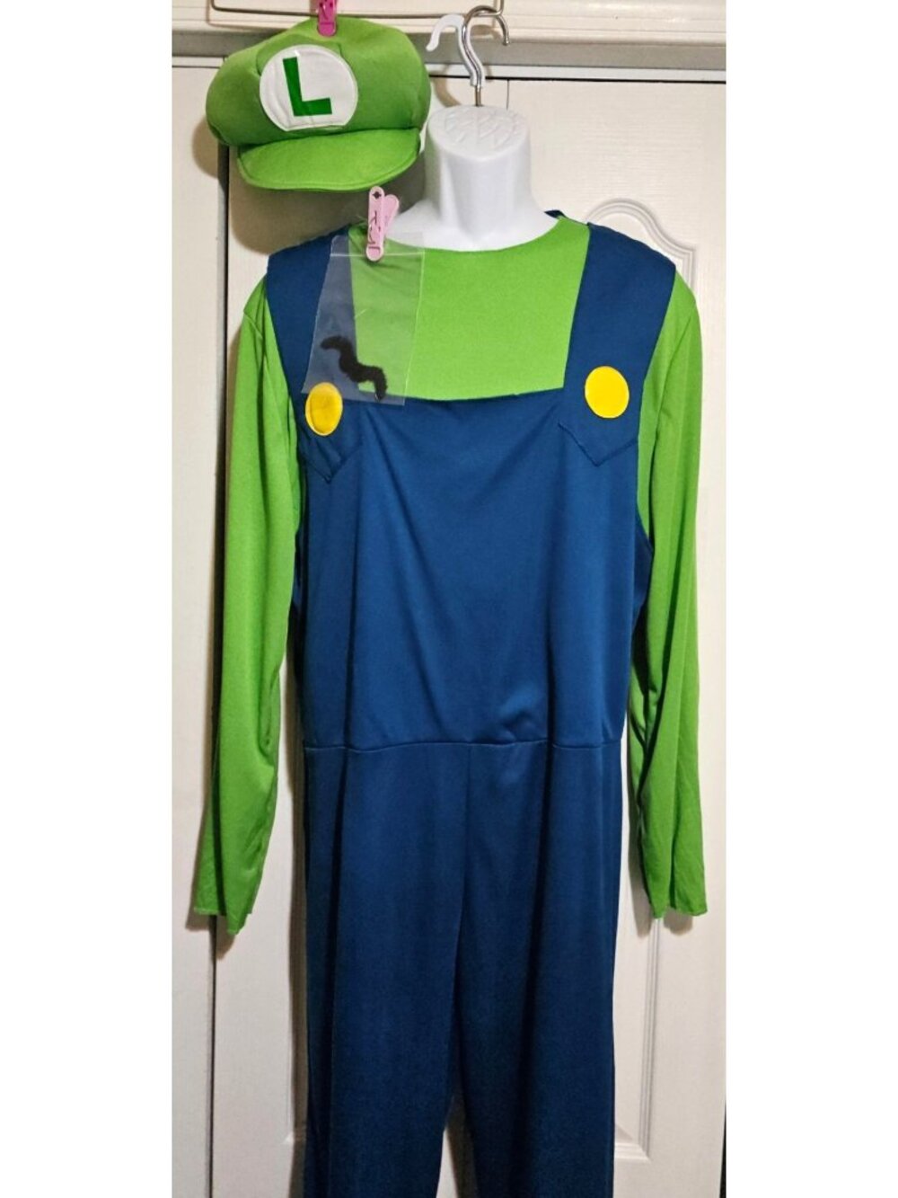 Super Mario Luigi Adult Costume Hat Mustache Halloween Nintendo Gaming Men L/XL